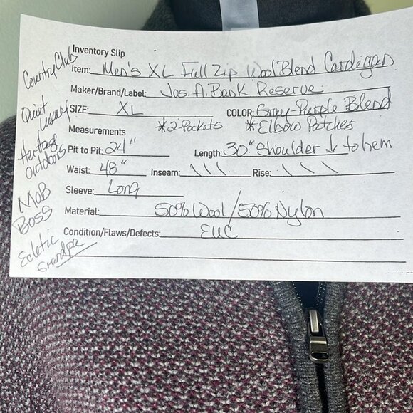 Jos A Bank Reserve Cardigan Mens XL Purple-Gray Full Zip Elbow Patch Hipster Dad - Picture 2 of 8